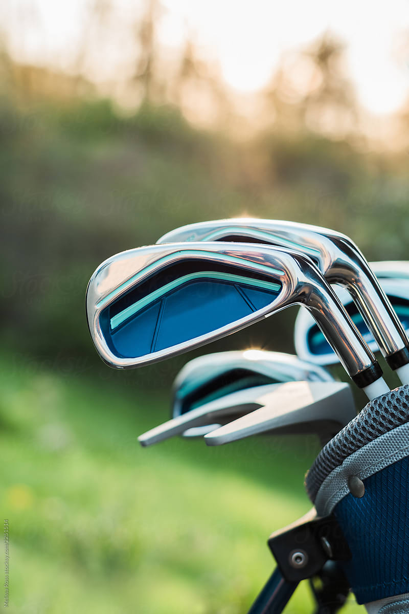 Close-up of golf clubs.