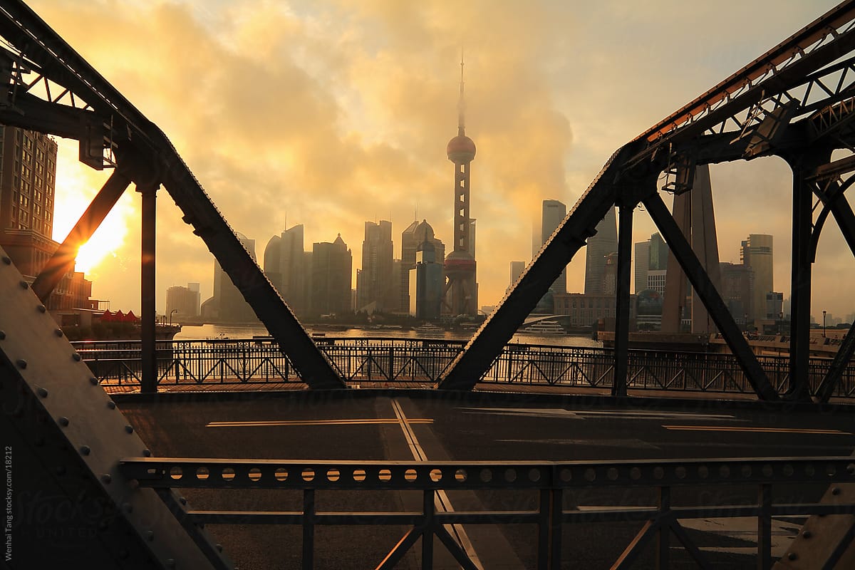 Lujiazui  Zone of Shanghai bund garden bridge landmark
