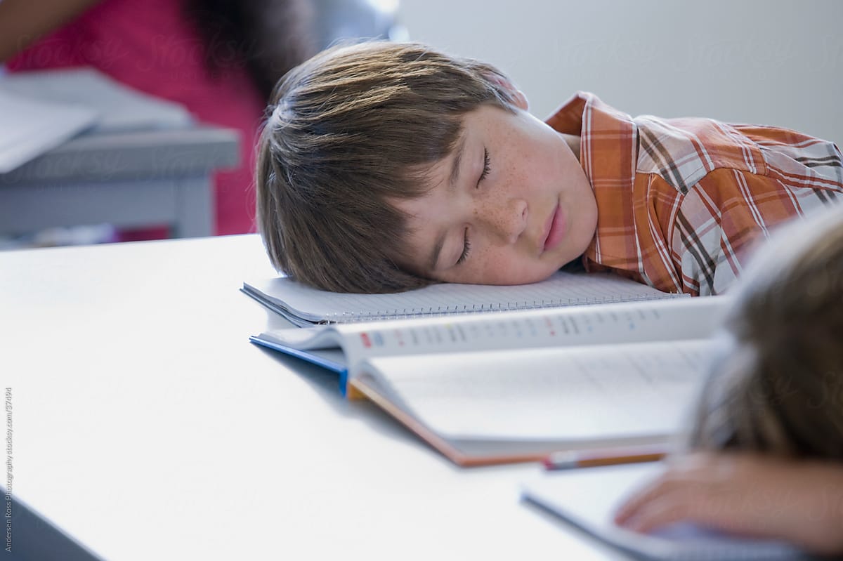 Boy 10 11 Sleeping On Desk In Classroom By Andersen Ross