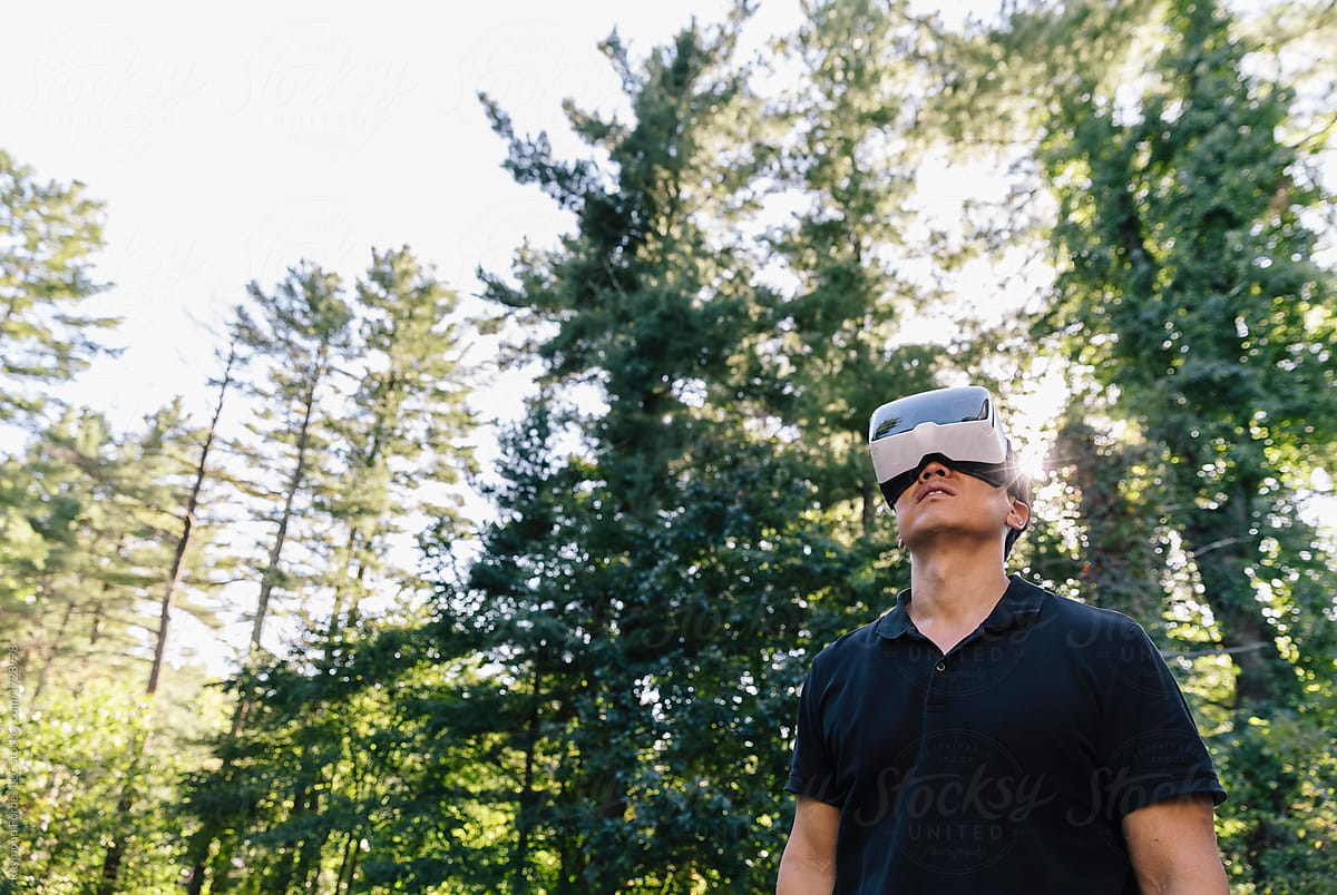 Man Wearing Virtual Reality Goggles