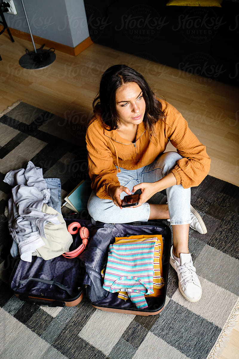 Girl Packing the Luggage Prepare for Her Trip Stock Image - Image
