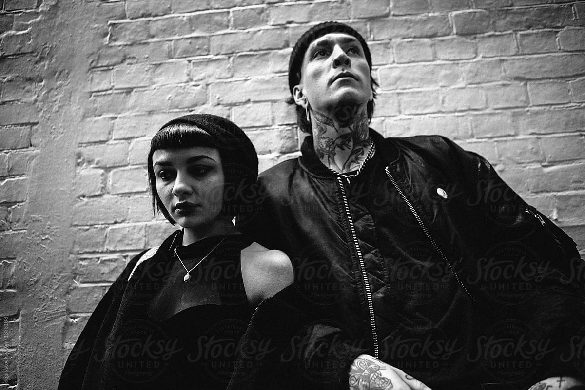 Attractive punk couple around london.