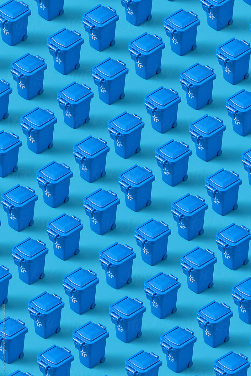 Pattern of small blue trash cans