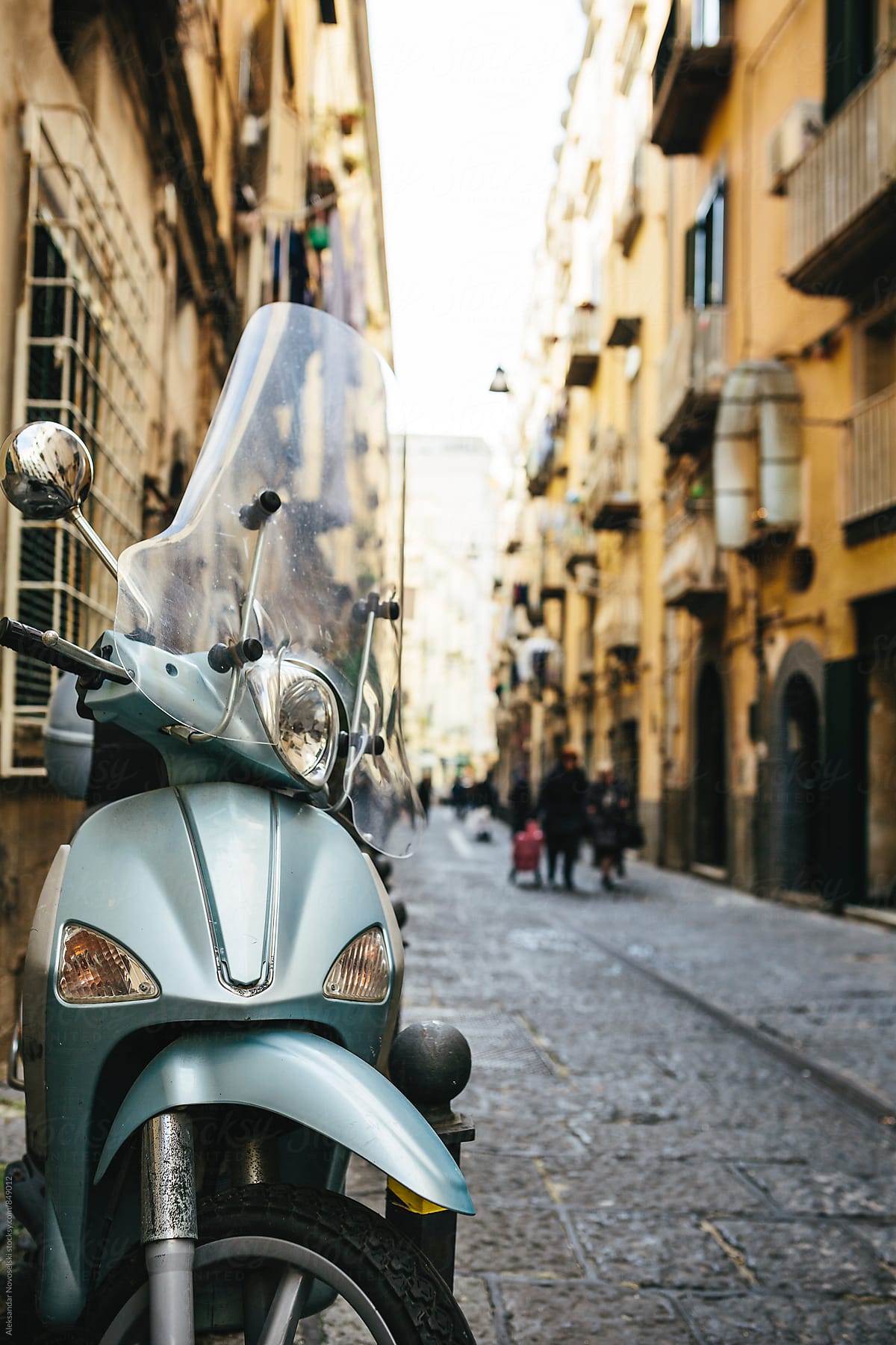 Motorcycle parked in italian street in Naples