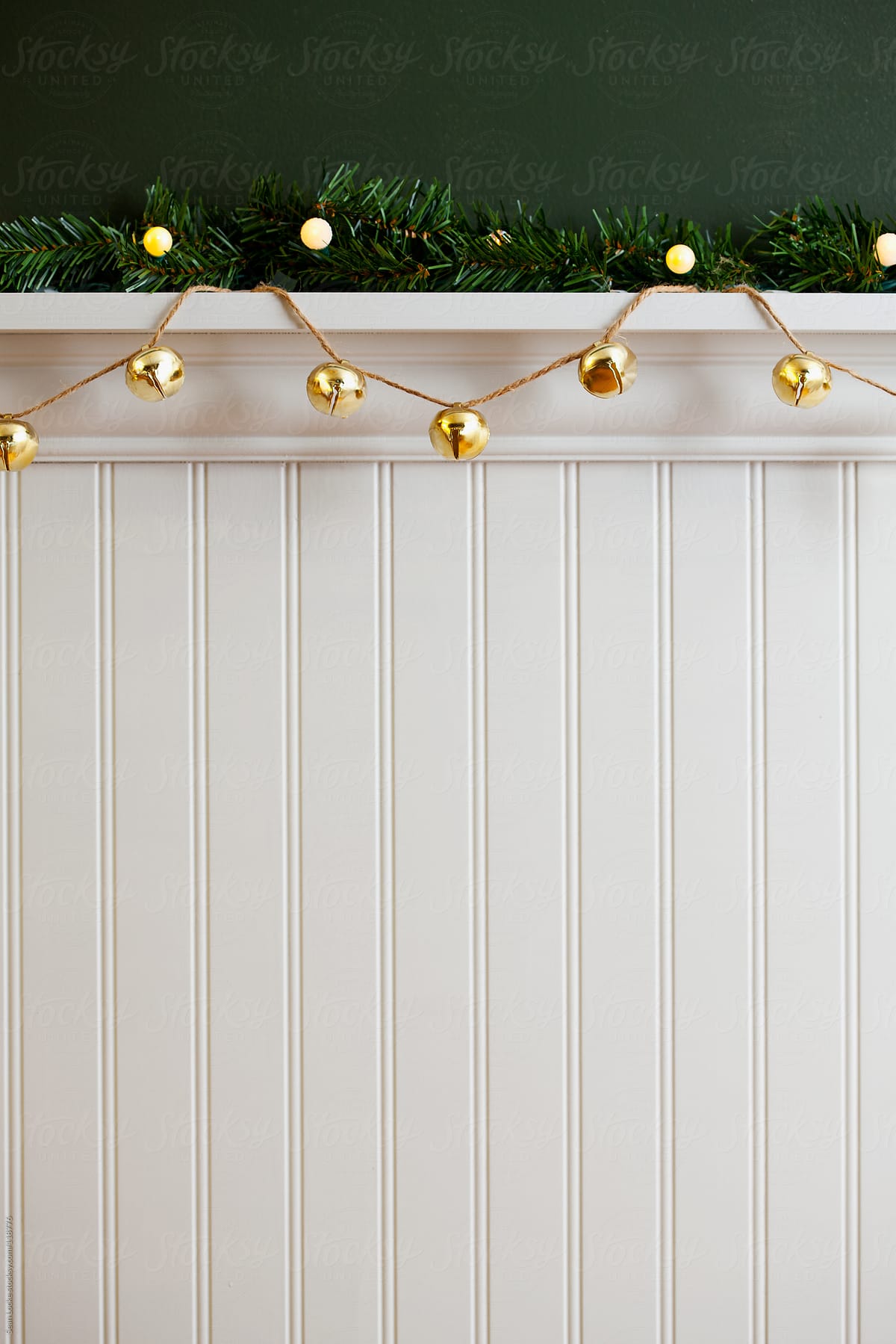 Holidays: Brass Bell Decorations Hanging With Garland