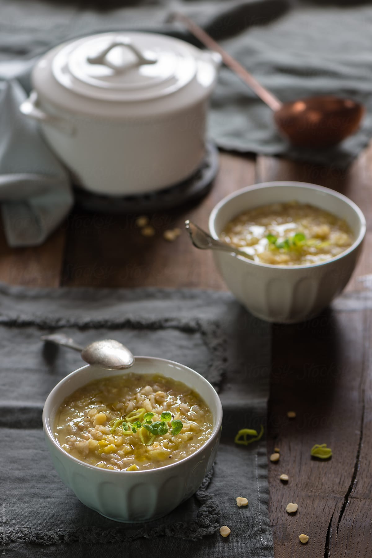 brown rice and grass peas soup