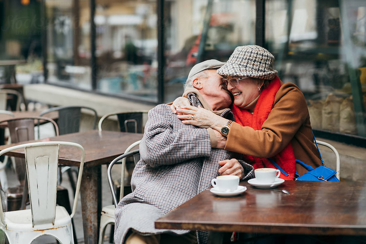 Senior Man and Elder Woman Kissing