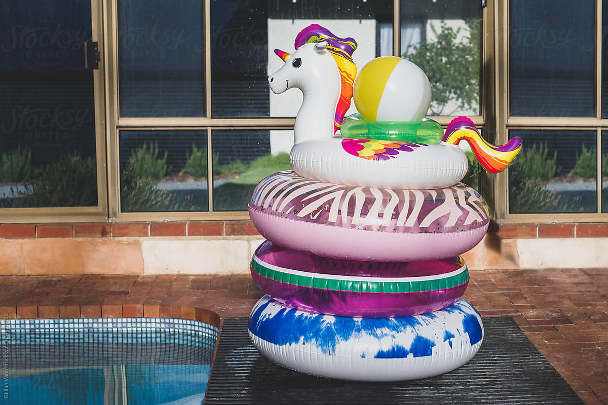 stack of pool toys