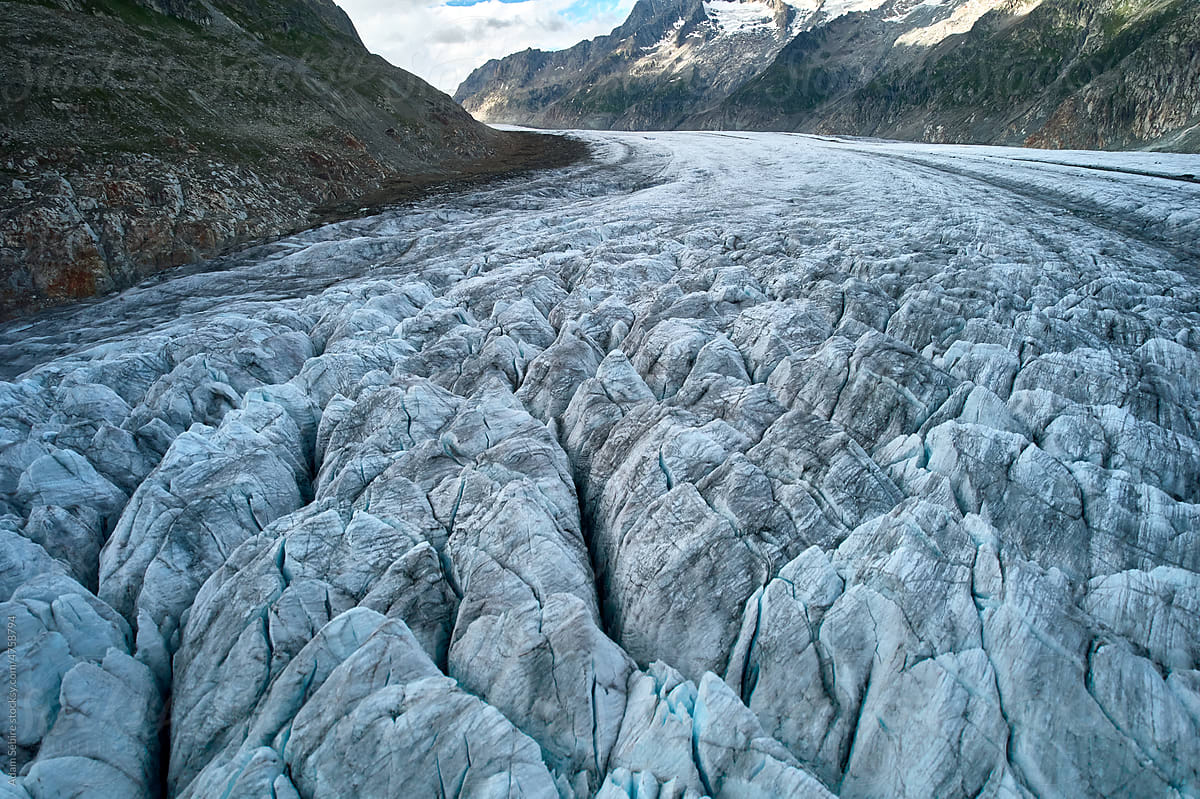 Serac and crevasse ice landscape, Aletsch Glacier, Swiss Alps\' largest