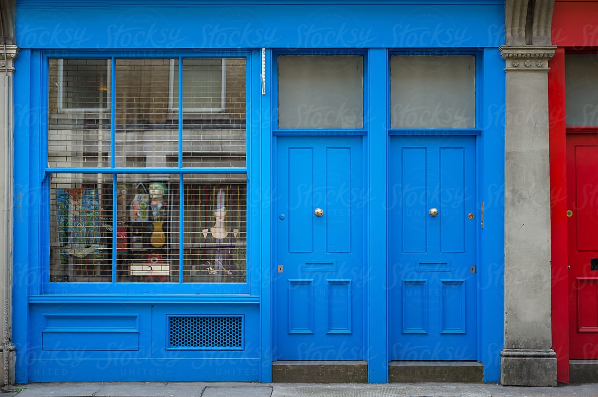 Colourful blue shop front