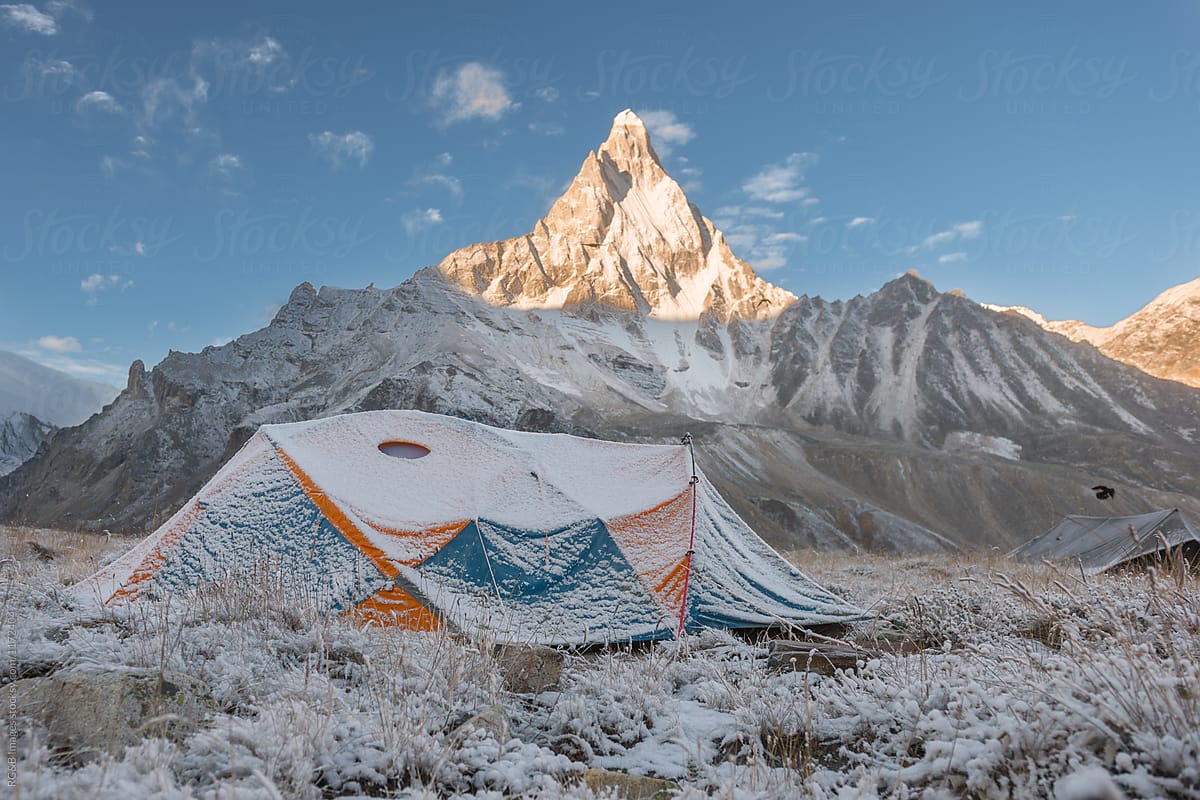 Winter camping at the base of the mountain