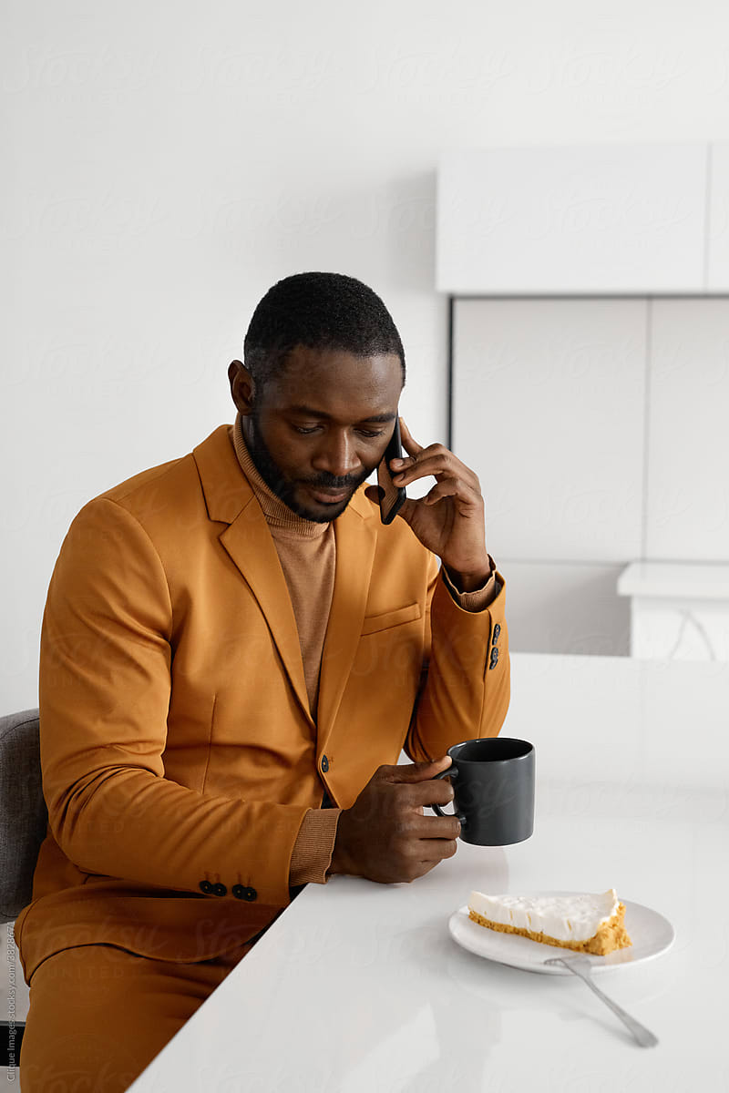 African American Man Talking On Phone
