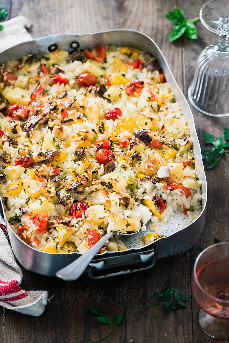Baked rice and vegetables