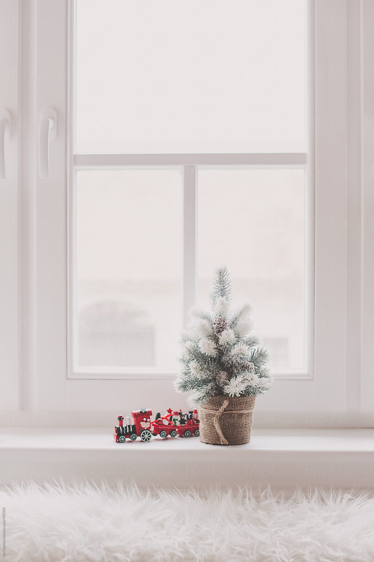 christmas window scene with train