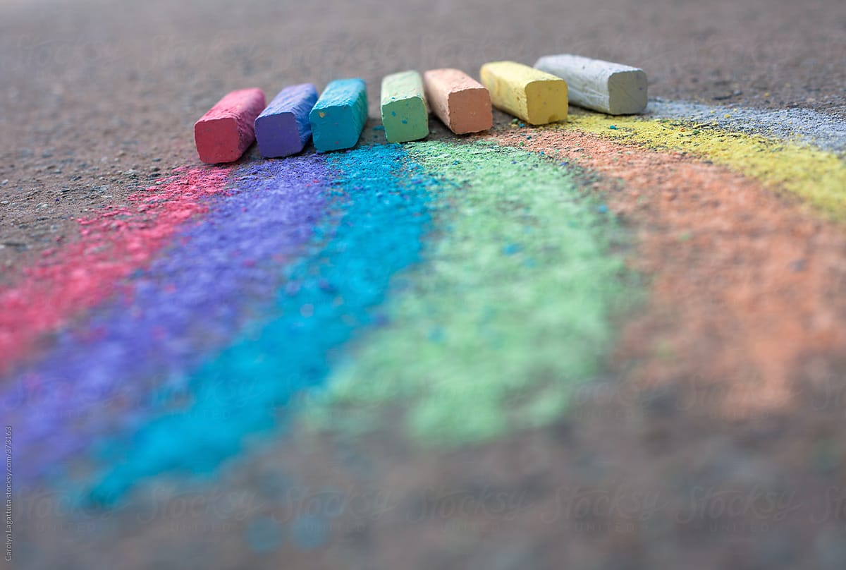 Rainbow of chalk on the sidewalk