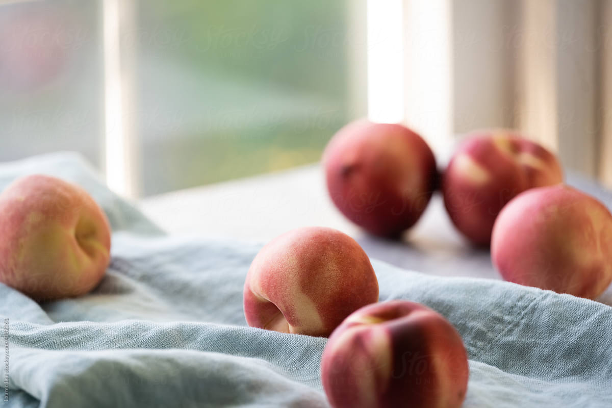 Peaches on kitchen counter
