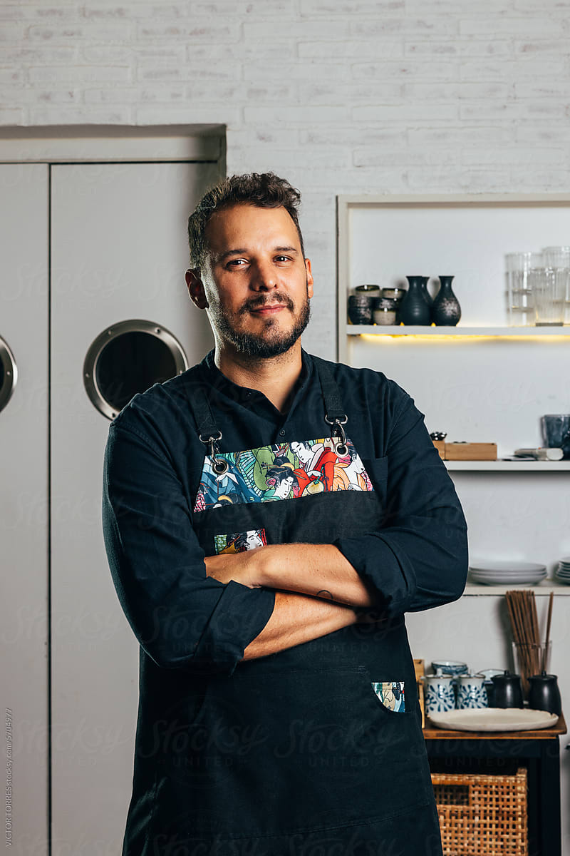 Brazilian chef in contemporary kitchen