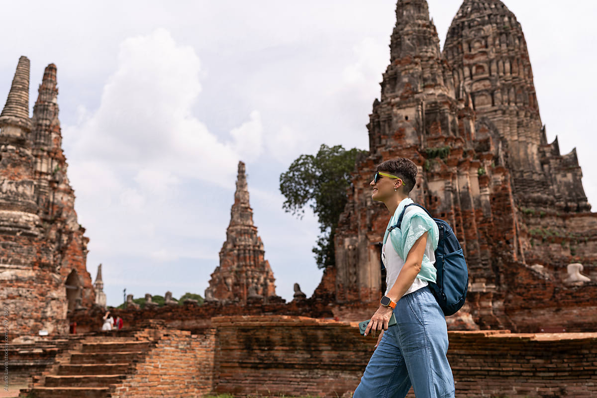 Traveler in Ayutthaya, Thailand.