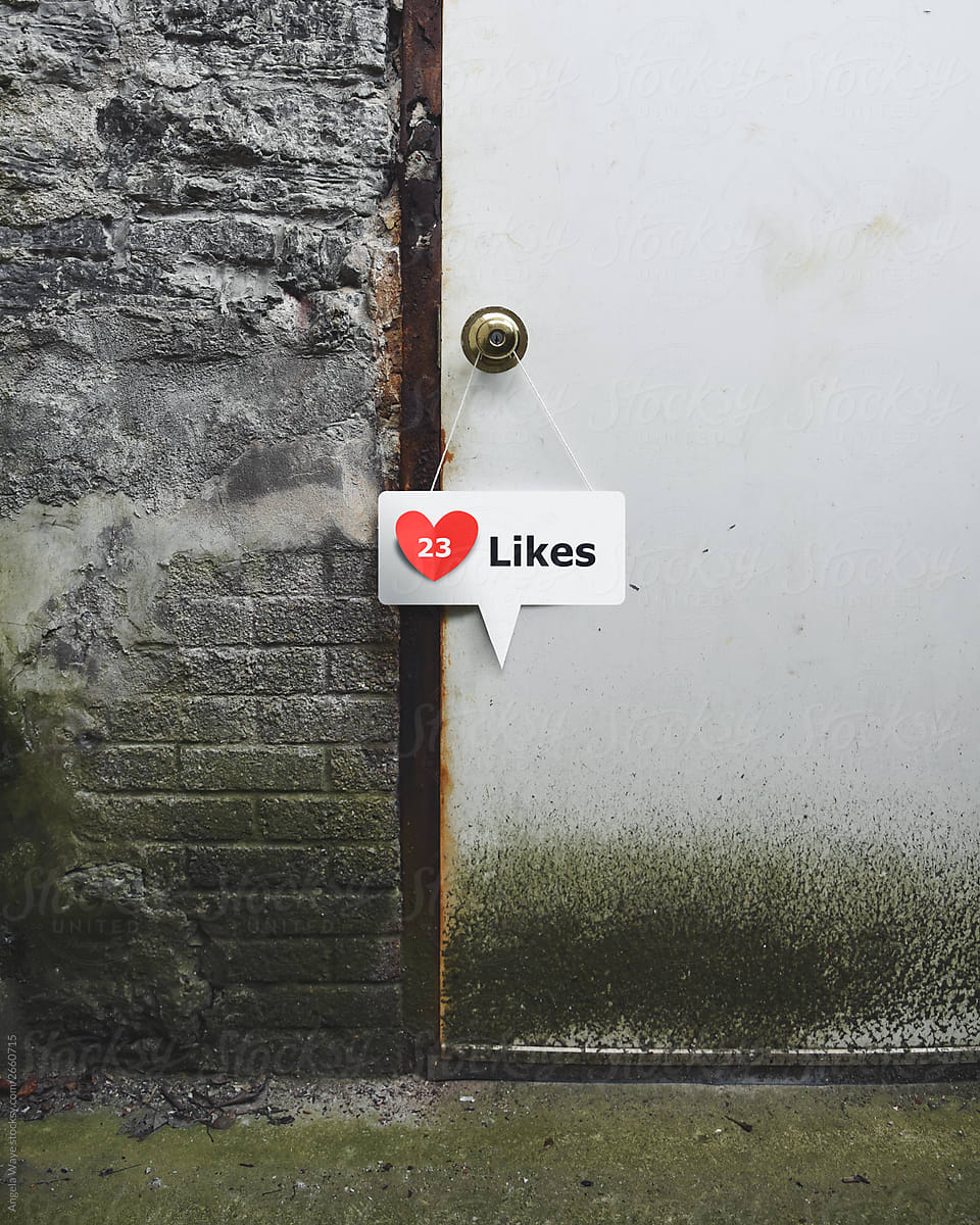 Social Media Likes Sign on Scary Door