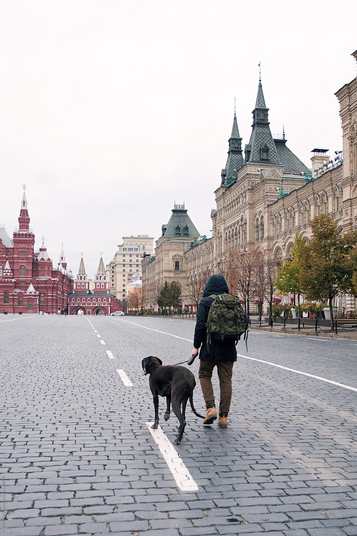 Man with dog. Red Square, Moscow