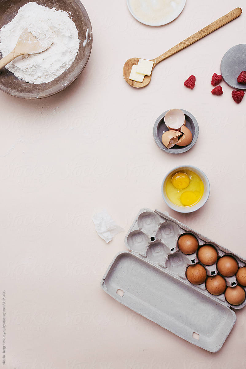 Styled Baking Ingredients - Flour, Eggs, Sugar