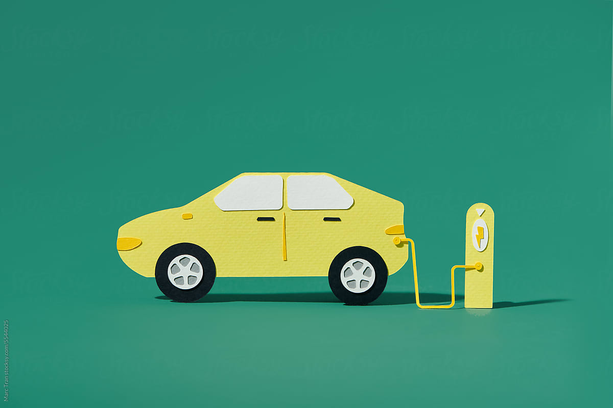 Electric car concept and electric car charging station