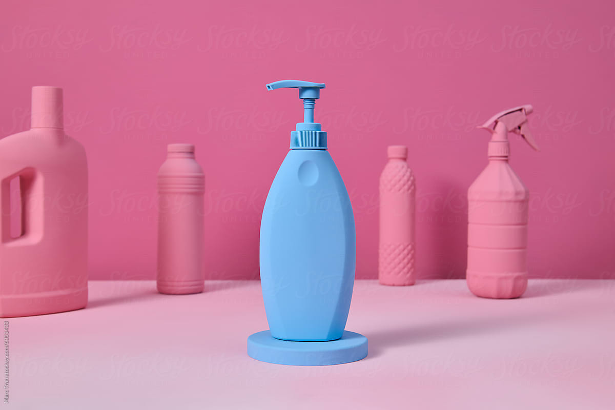 Mock-up plastic bottles. Detergent, cleaning products
