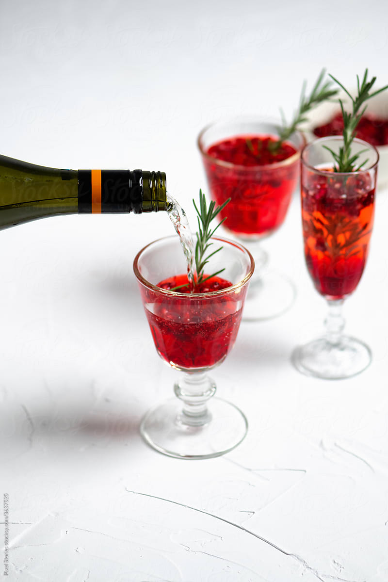 Pomegranate Mimosa red champagne alcoholic cocktail