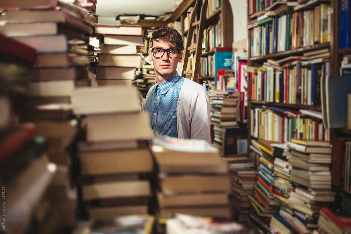Young man in a book store