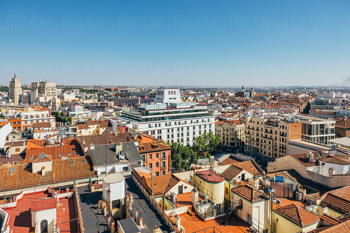 Madrid\'s Diverse Rooftop Landscape under Clear Sky