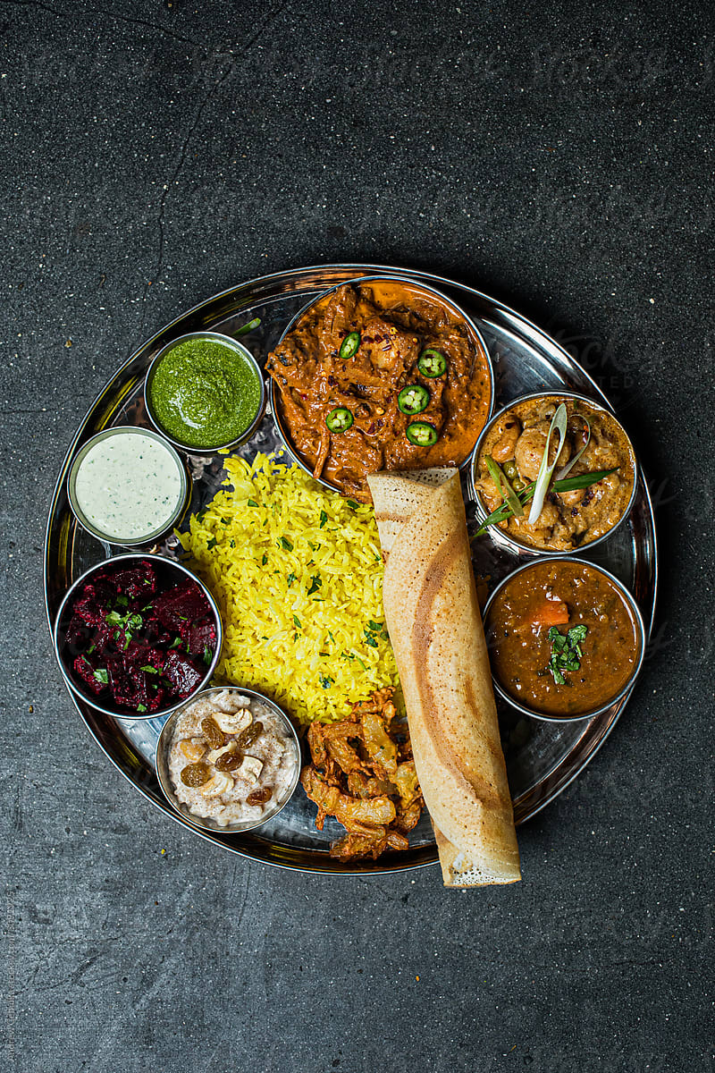 Colorful plate of Indian food