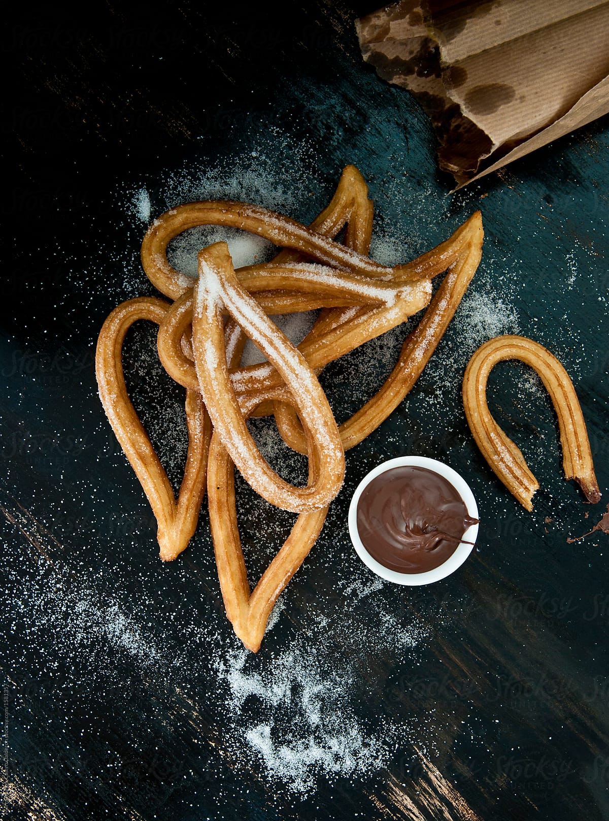 Churros with chocolate and sugar