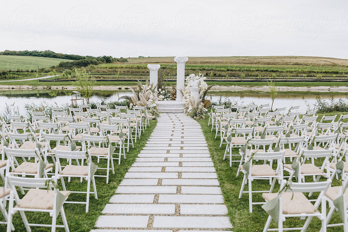 Rows chairs wedding ceremony outside event
