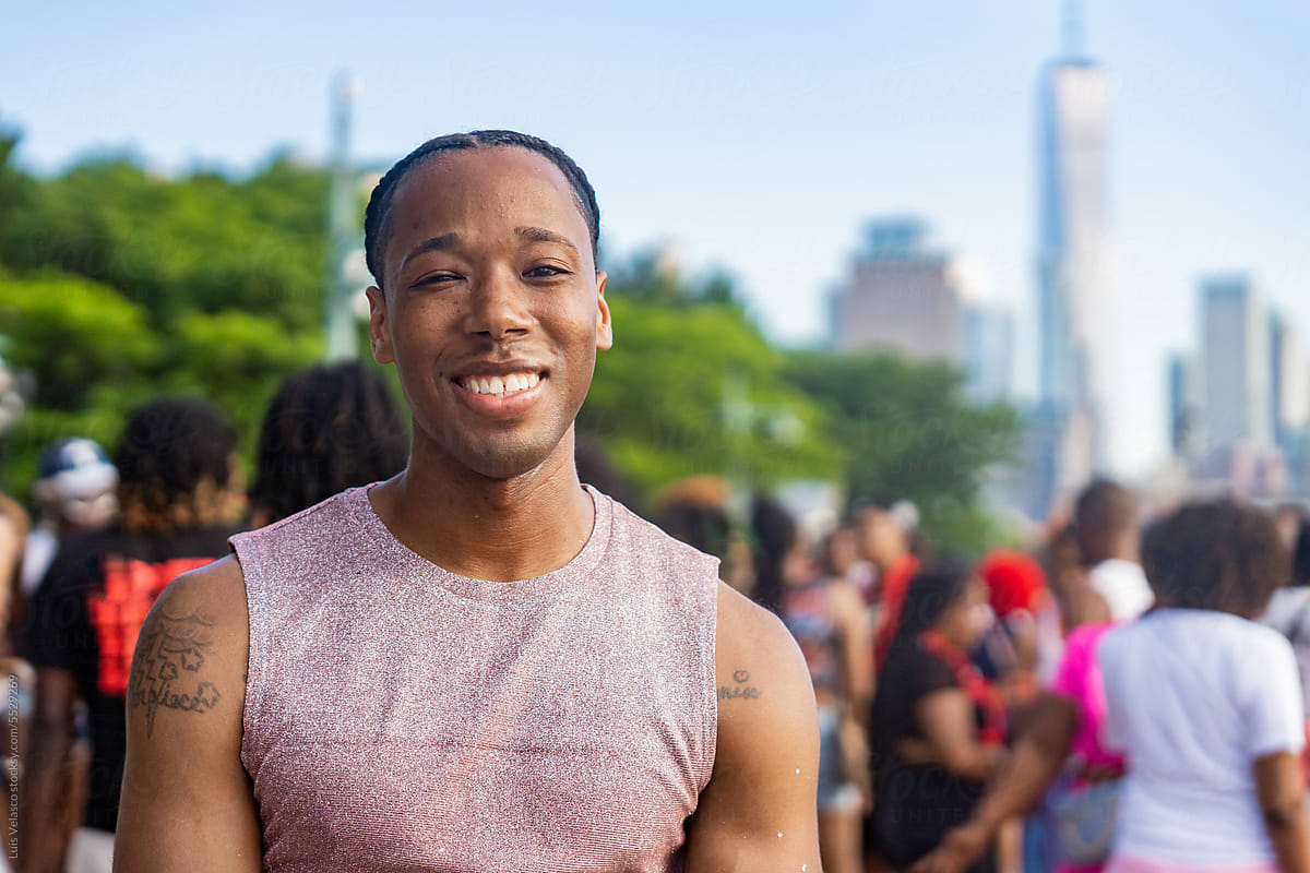 Portrait Of A Happy Gay Man During New York Pride March.