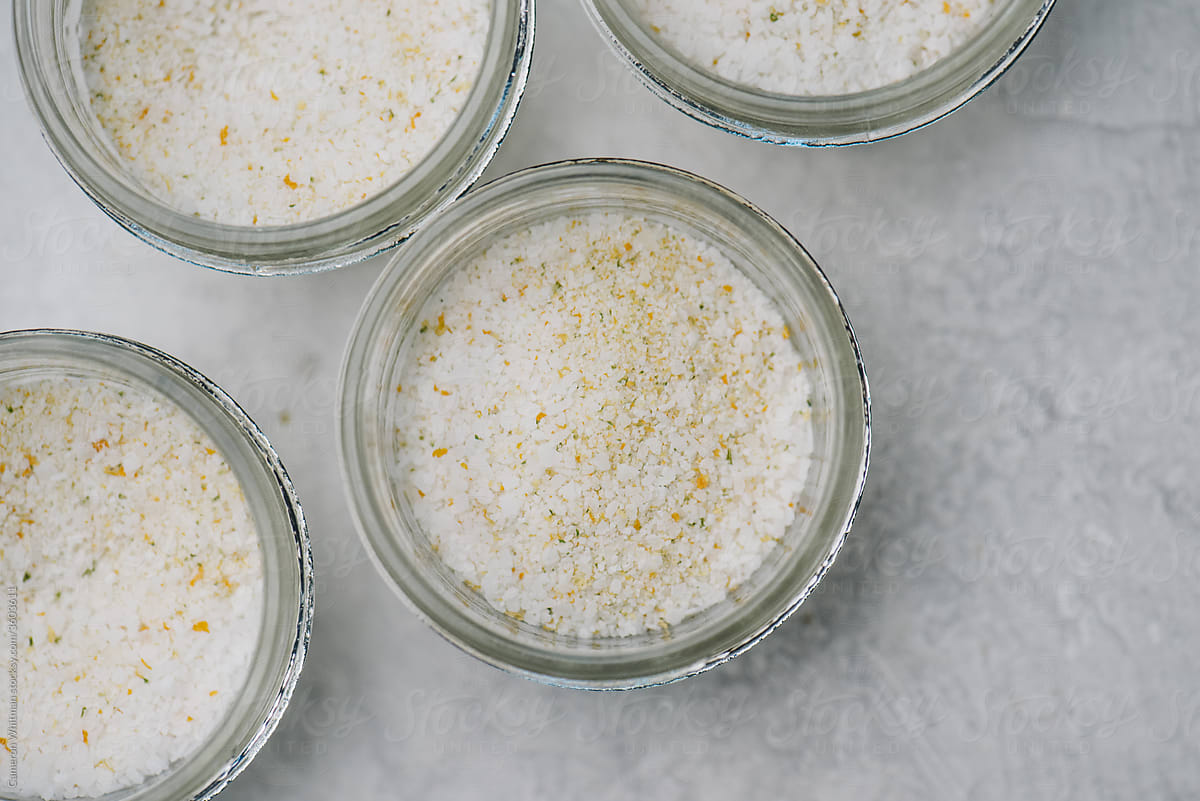Mason jars filled with citrus-infused salt