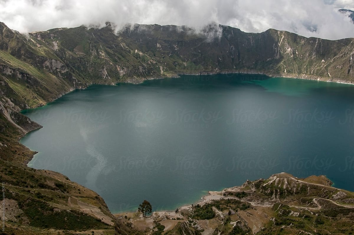 Large volcanic lake with green water.
