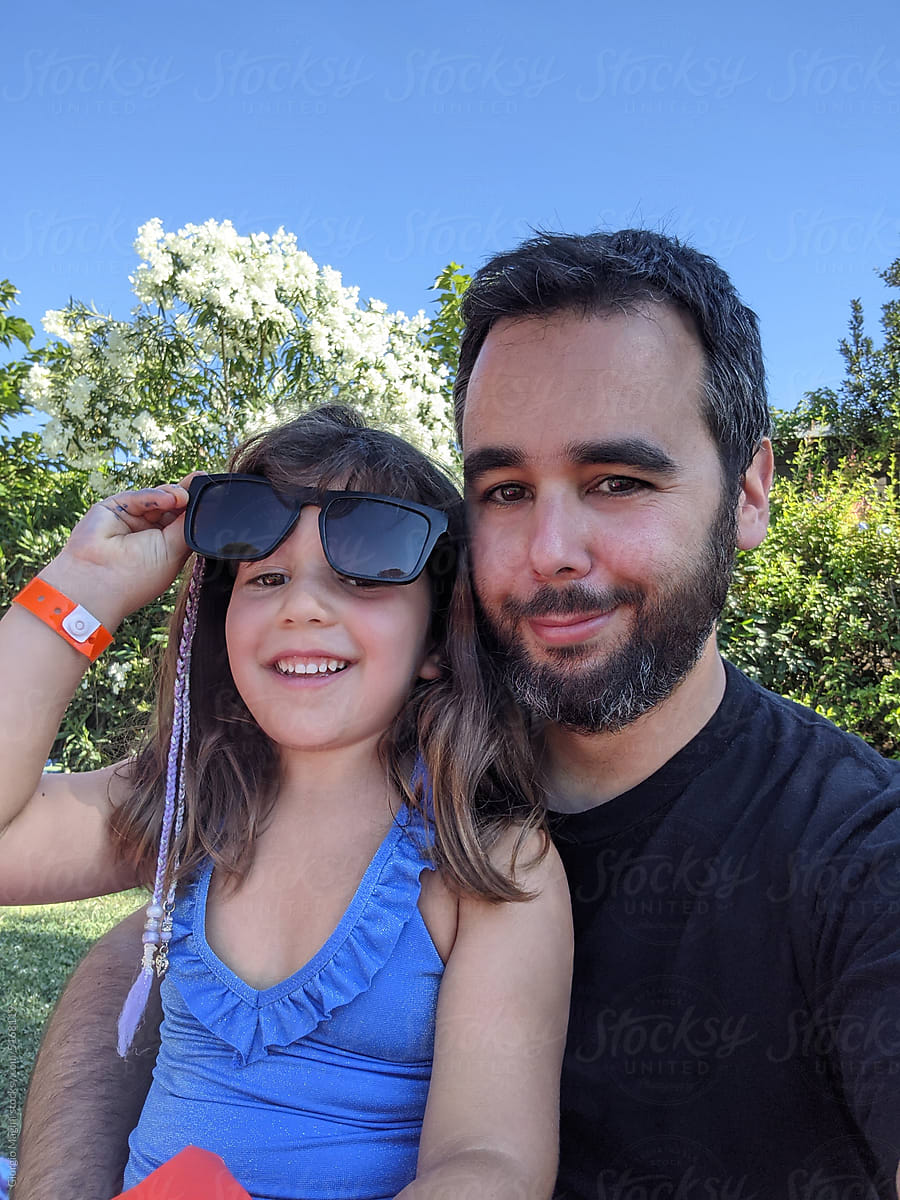 Father and Daughter Happy Selfie in Summer