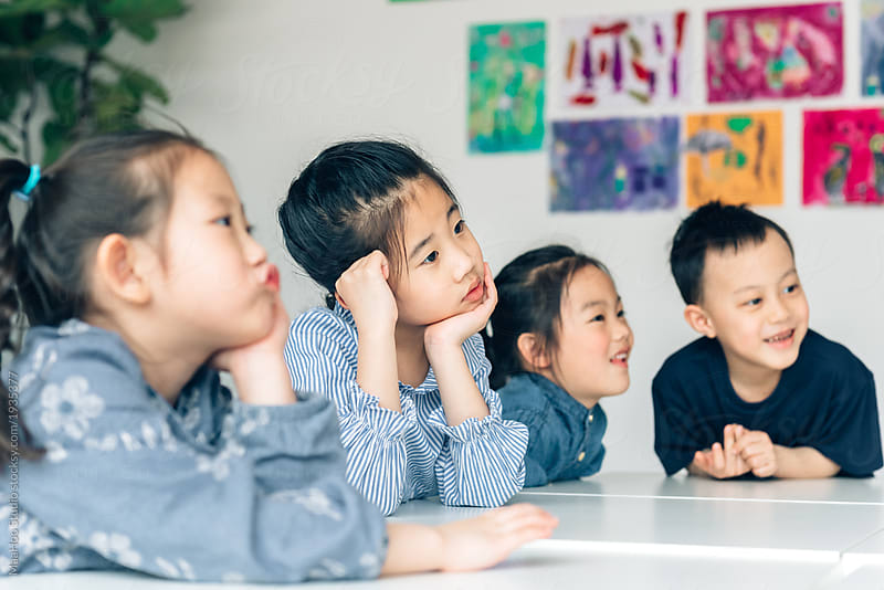 Asian children in the kindergarten