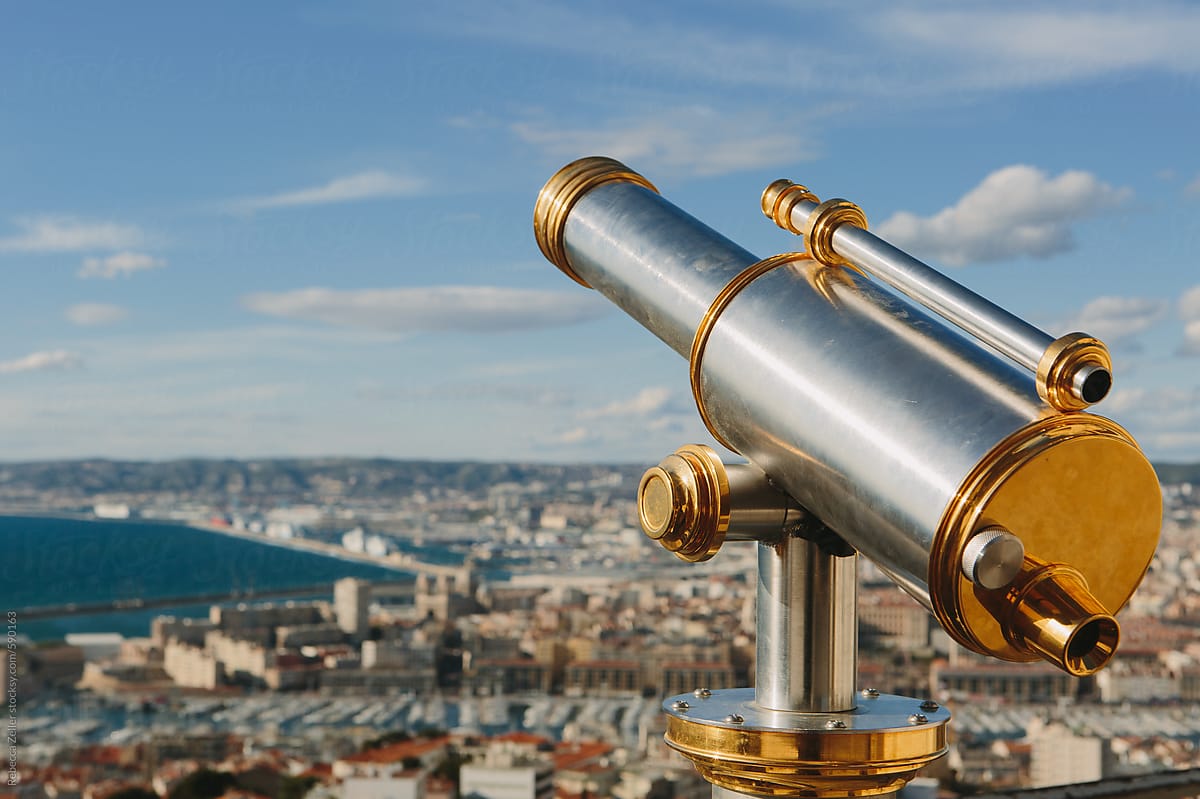 telescope looking out over the harbor in marseille