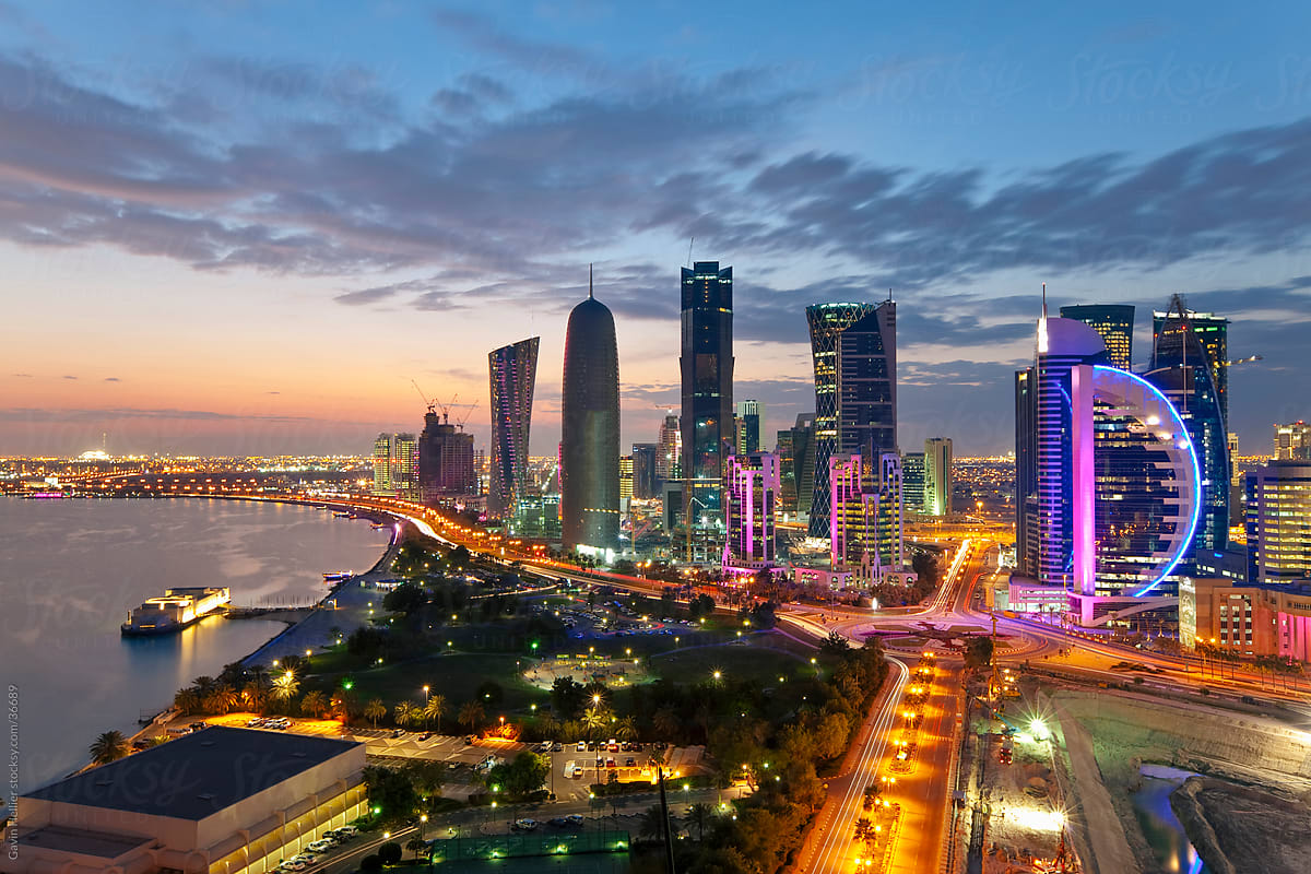 Qatar, Middle East, Arabian Peninsula, Doha, new skyline of the West Bay central financial district of Doha