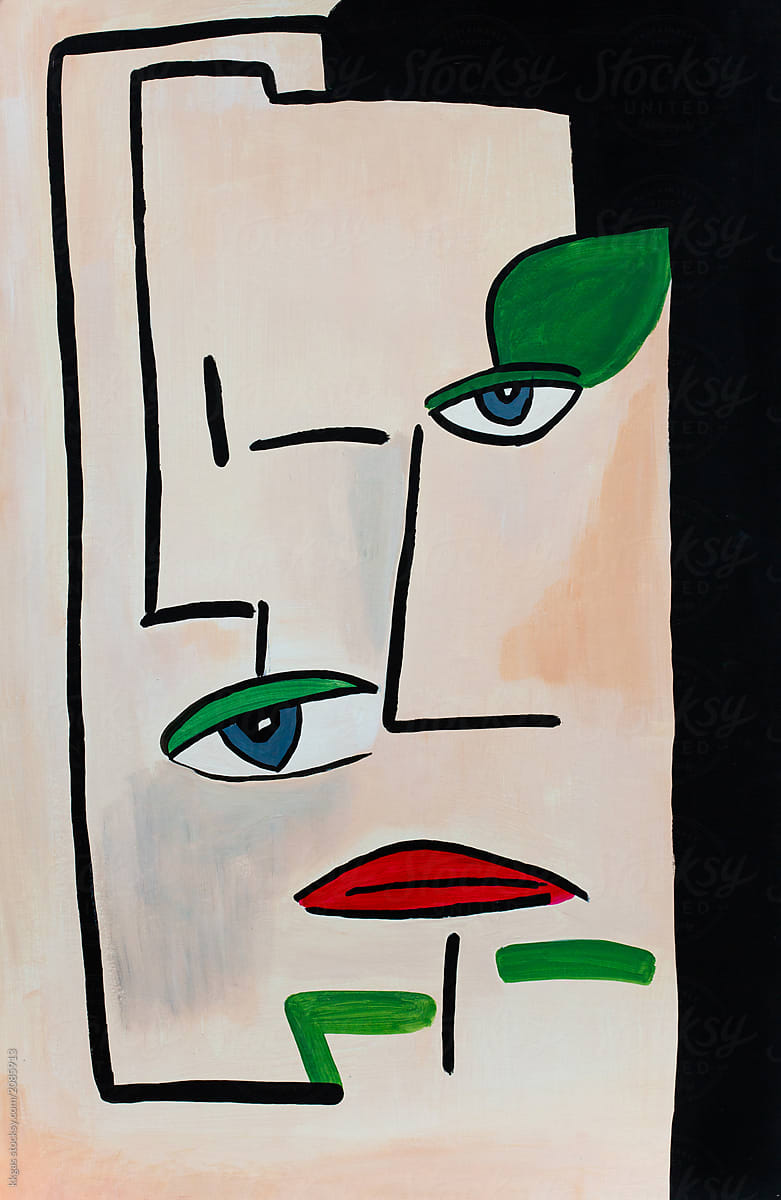 Abstract portrait painting of a face