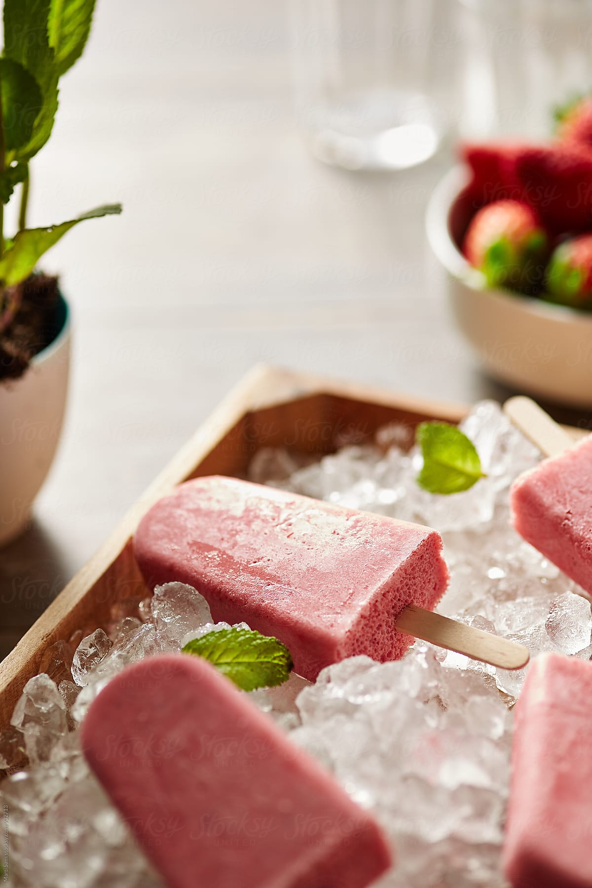 Close-up of delicious strawberry and cream popsicle