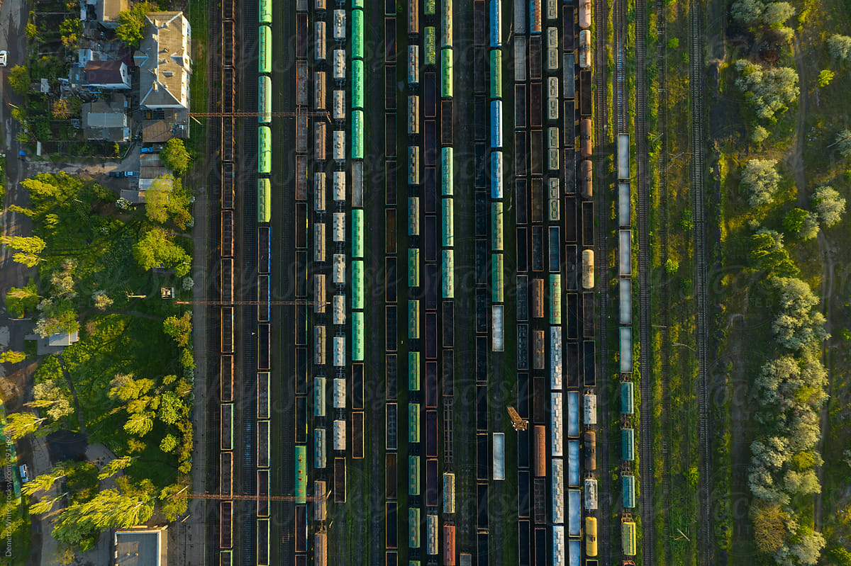 background of railway rails and wagons
