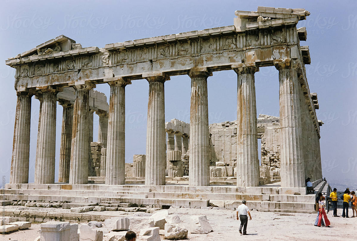 1970s Athens Acropolis With Anonymous Tourists