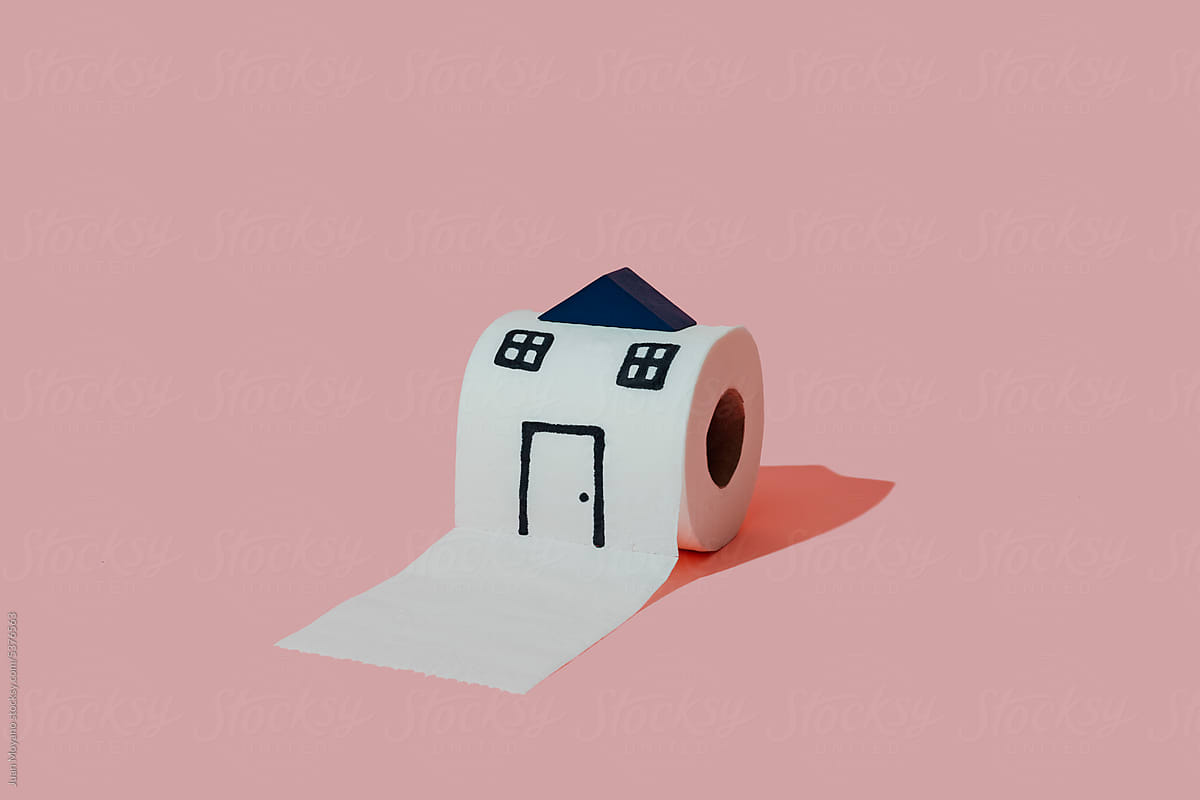 house drawn on a toilet paper roll