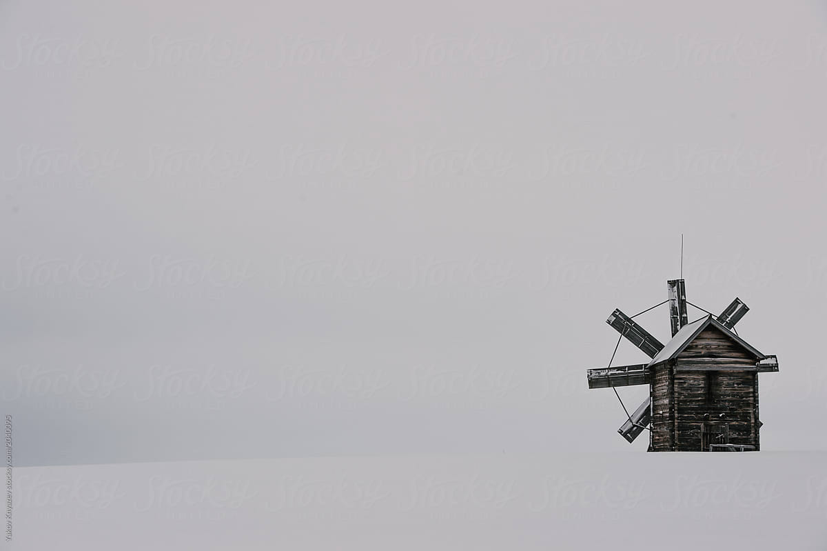 Old windmill in winter