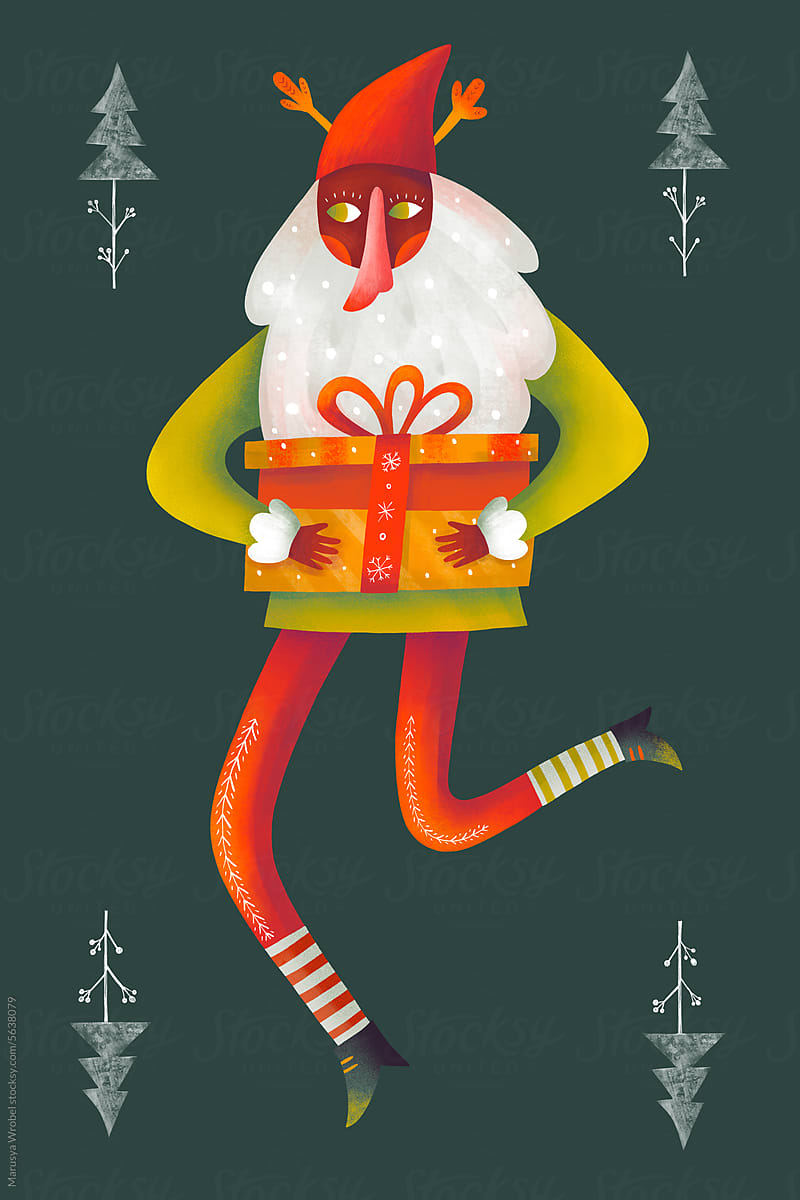 Fairy character styled Christmas gnome holding the gift