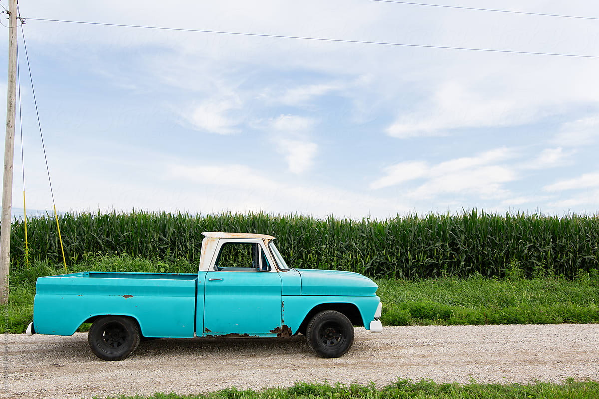 Turquoise Truck by the Cornfield