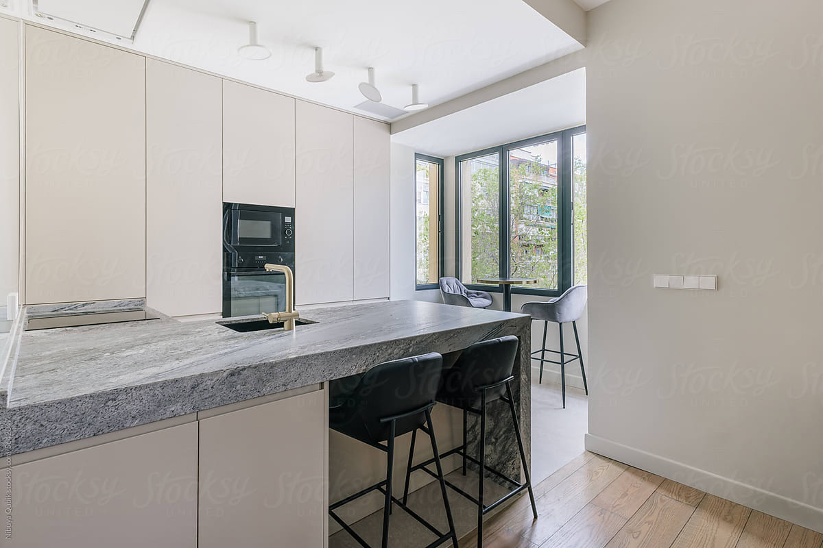 Open plan kitchen inside modern design apartment