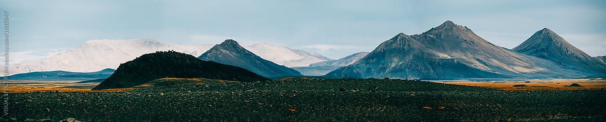 Panorama of Icelandic Mountain Landscape on Sunny Fall Day